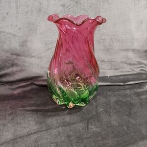 Pink and Green Glass Vase. Heavy Weighs Over 2 Lbs. What A Gorgeous Gift!